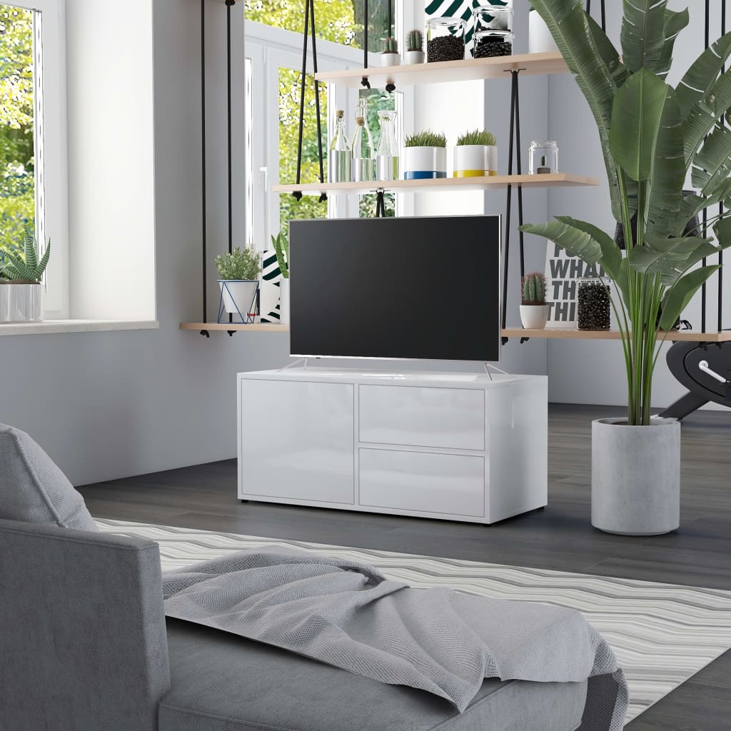 vidaXL TV Stand High Gloss White 31.5"x13.4"x14.2" Engineered Wood