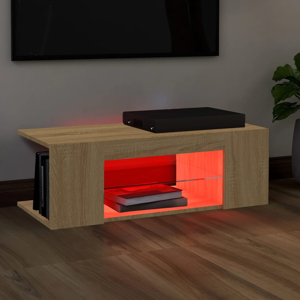vidaXL TV Stand with LED Lights Sonoma Oak 35.4"x15.4"x11.8"