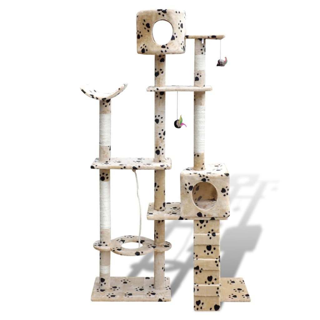 Cat Tree Scratching Post 69"  2 Condos Beige with Paw Prints