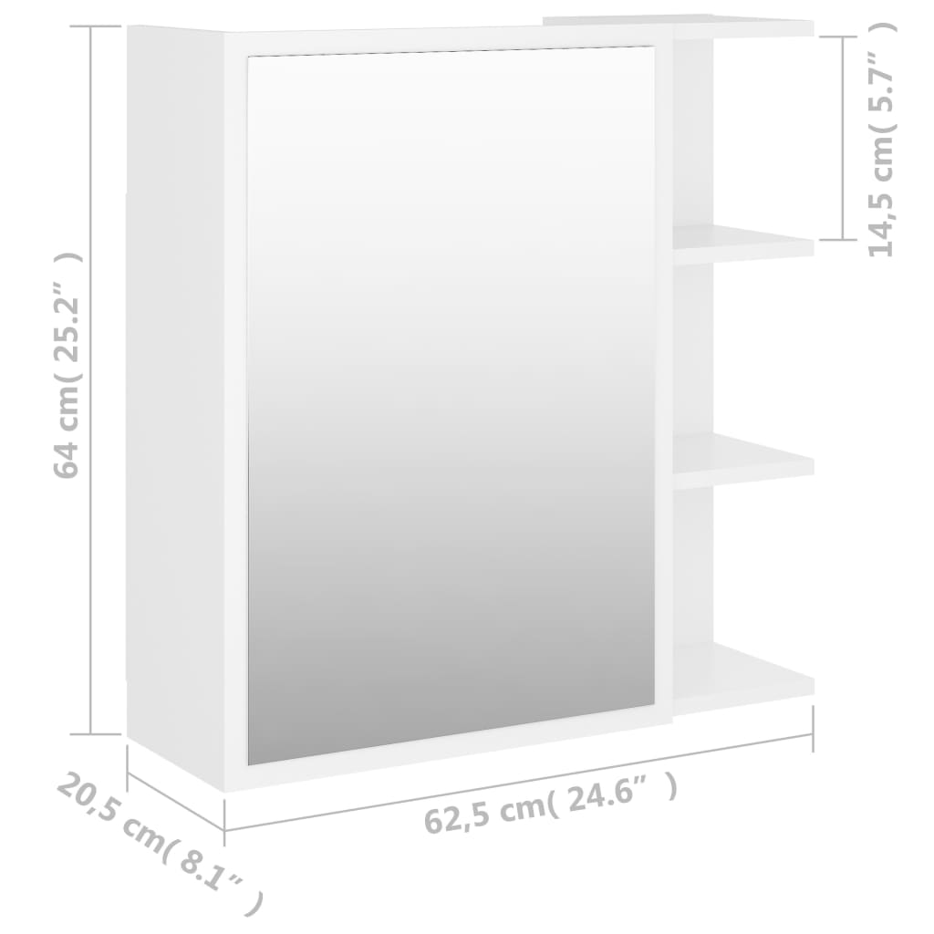 vidaXL Bathroom Mirror Cabinet White 24.6"x8.1"x25.2" Engineered Wood