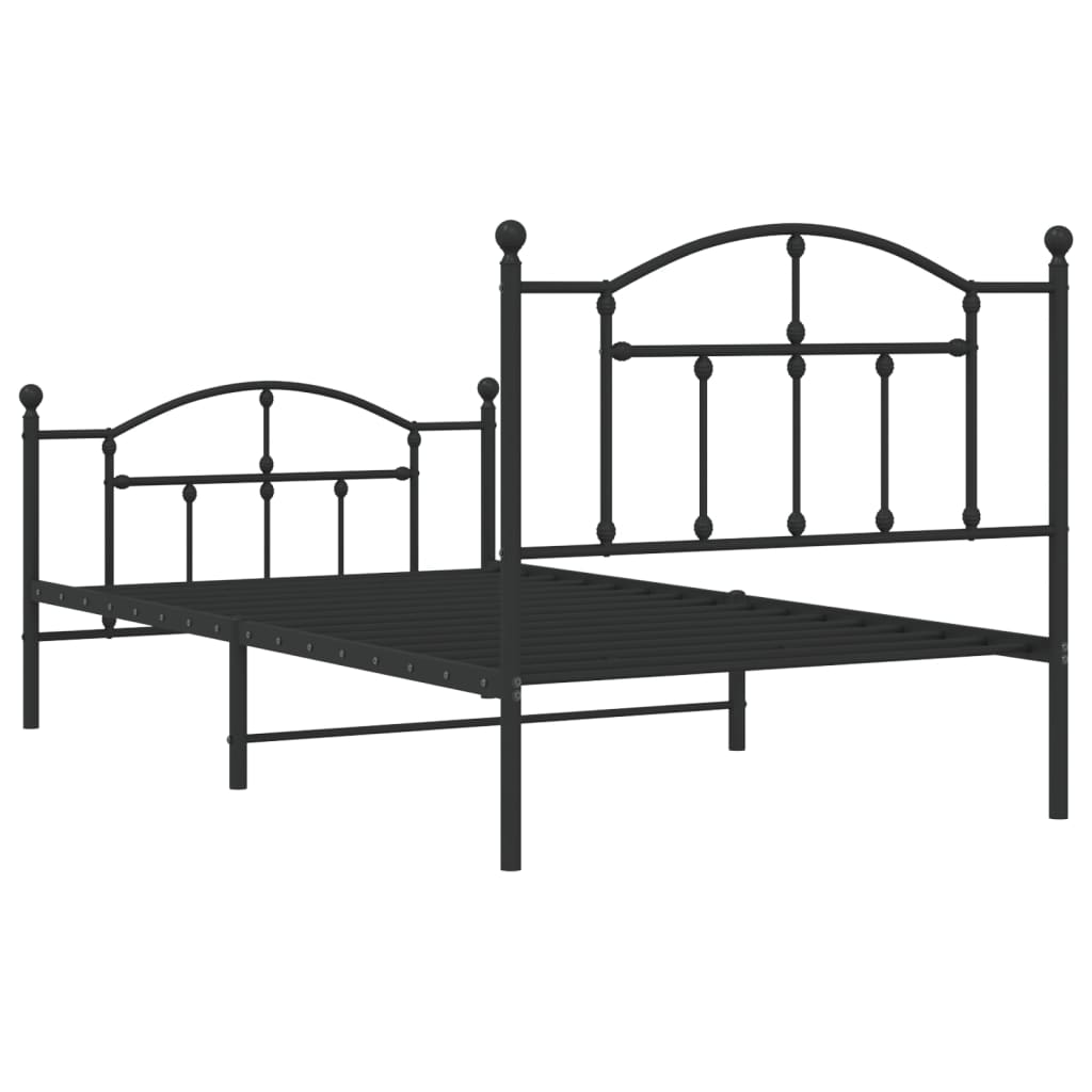 vidaXL Metal Bed Frame with Headboard and Footboard Black 39.4"x74.8" Twin