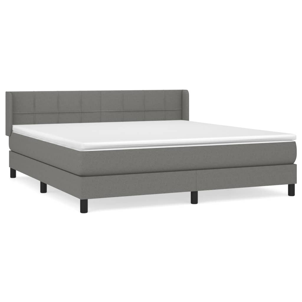 vidaXL Box Spring Bed with Mattress Dark Gray King Fabric