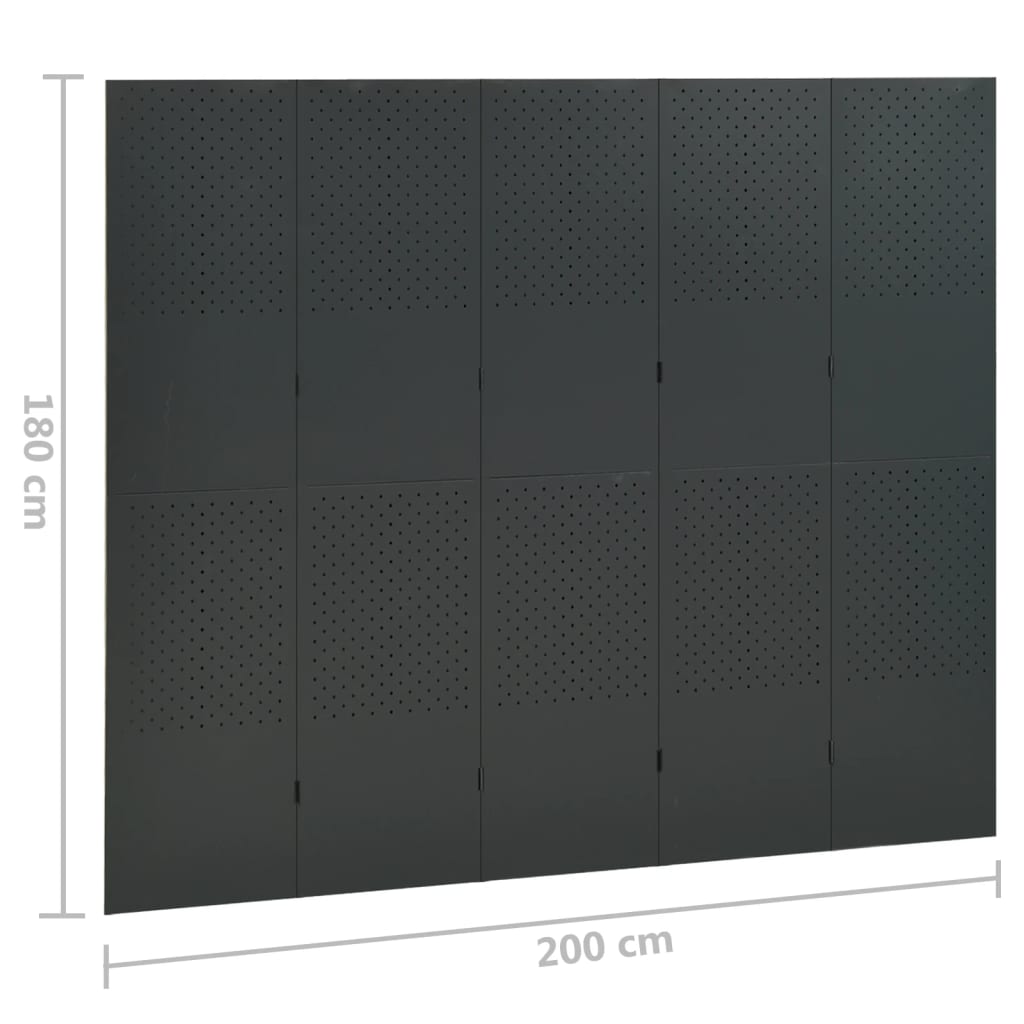 vidaXL 5-Panel Room Divider Anthracite 78.7"x70.9" Steel