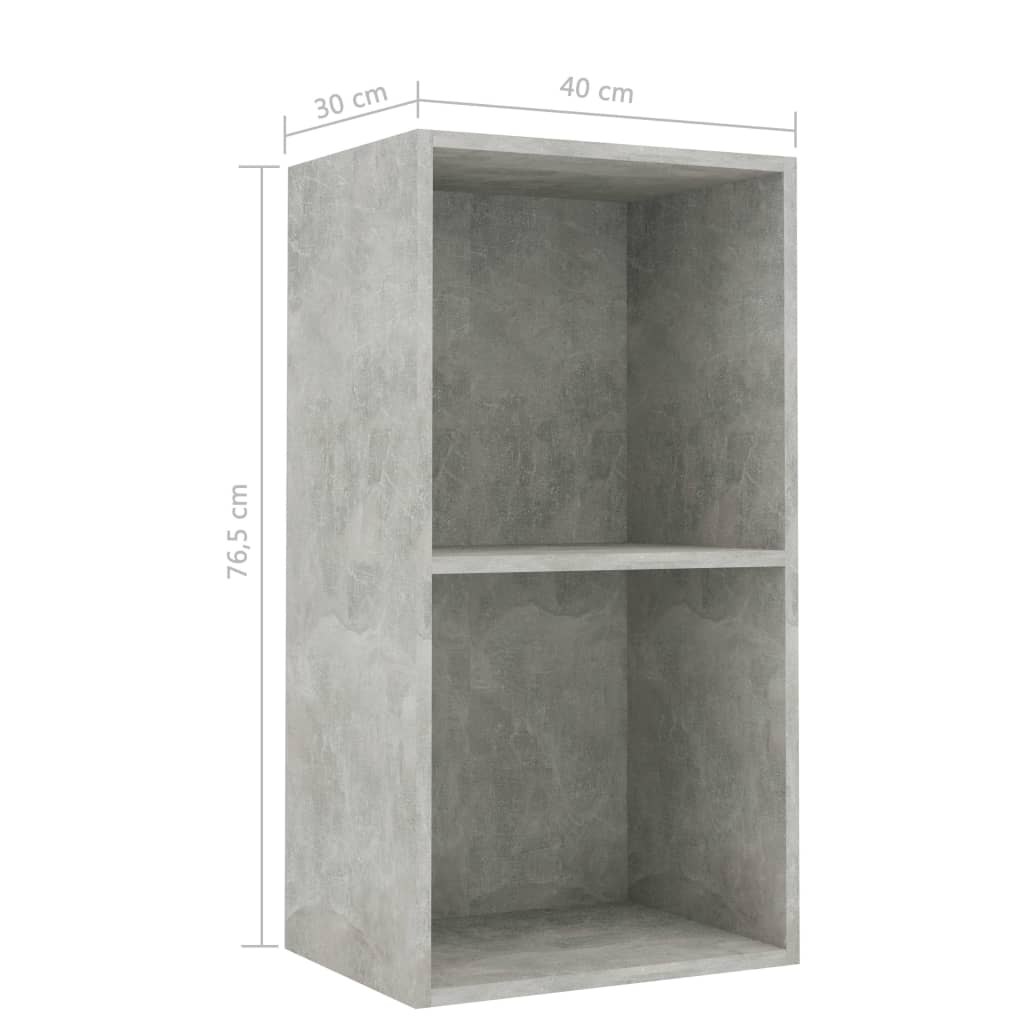 vidaXL 2-Tier Book Cabinet Concrete Gray 15.7"x11.8"x30.1" Chipboard