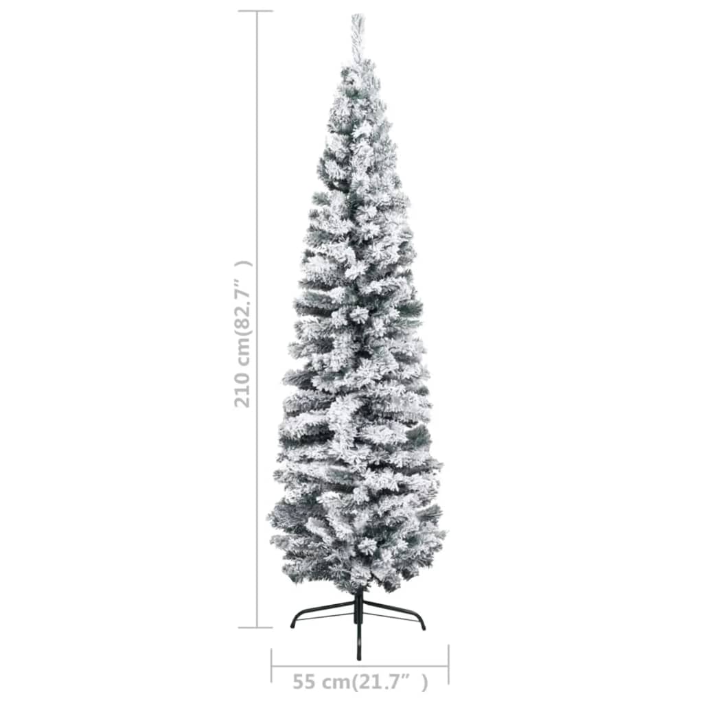 vidaXL Slim Pre-lit Christmas Tree with Flocked Snow Green 82.7" PVC