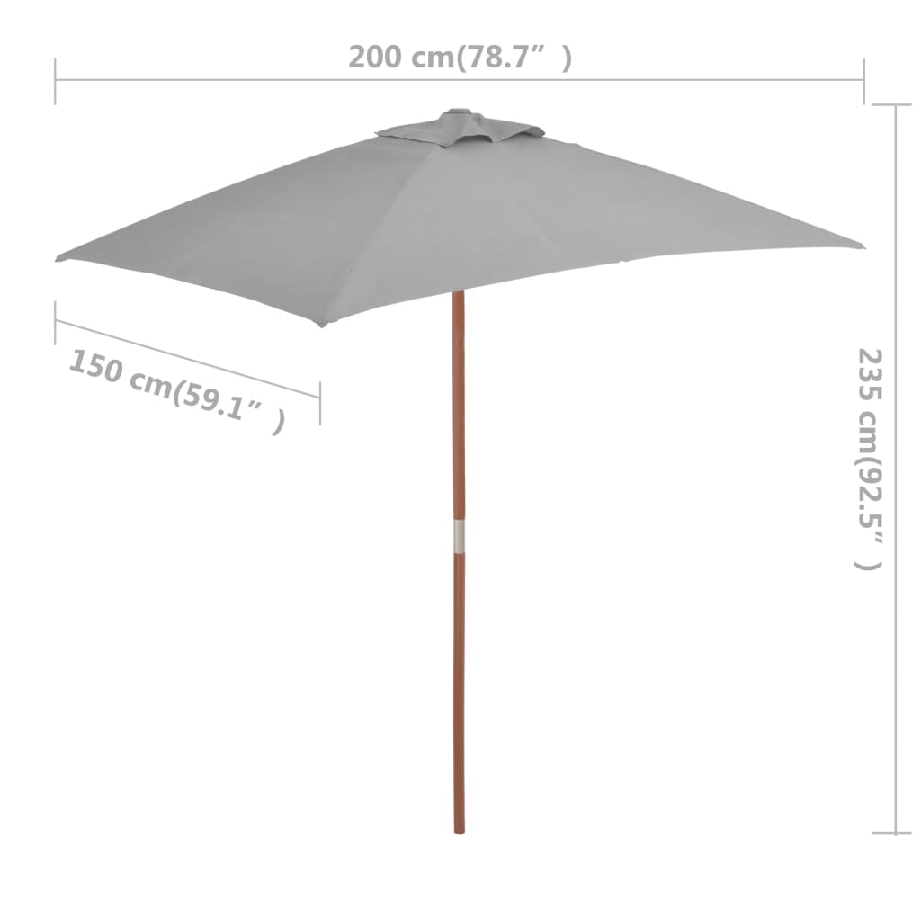 vidaXL Outdoor Parasol with Wooden Pole 59.1"x78.7" Anthracite