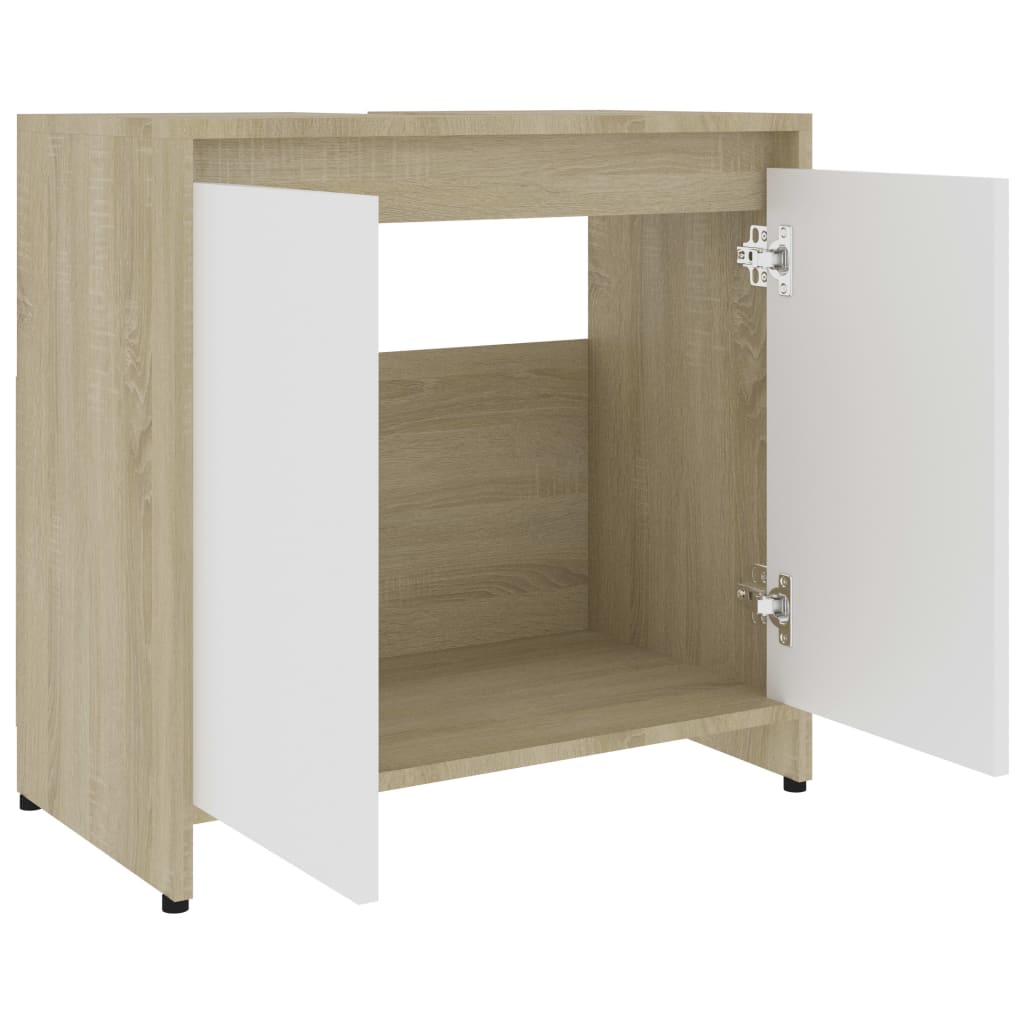 vidaXL Bathroom Cabinet White and Sonoma Oak 23.6"x13"x24" Chipboard
