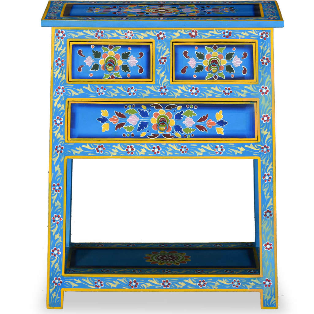 vidaXL Sideboard with Drawers Solid Mango Wood Turquoise Hand Painted