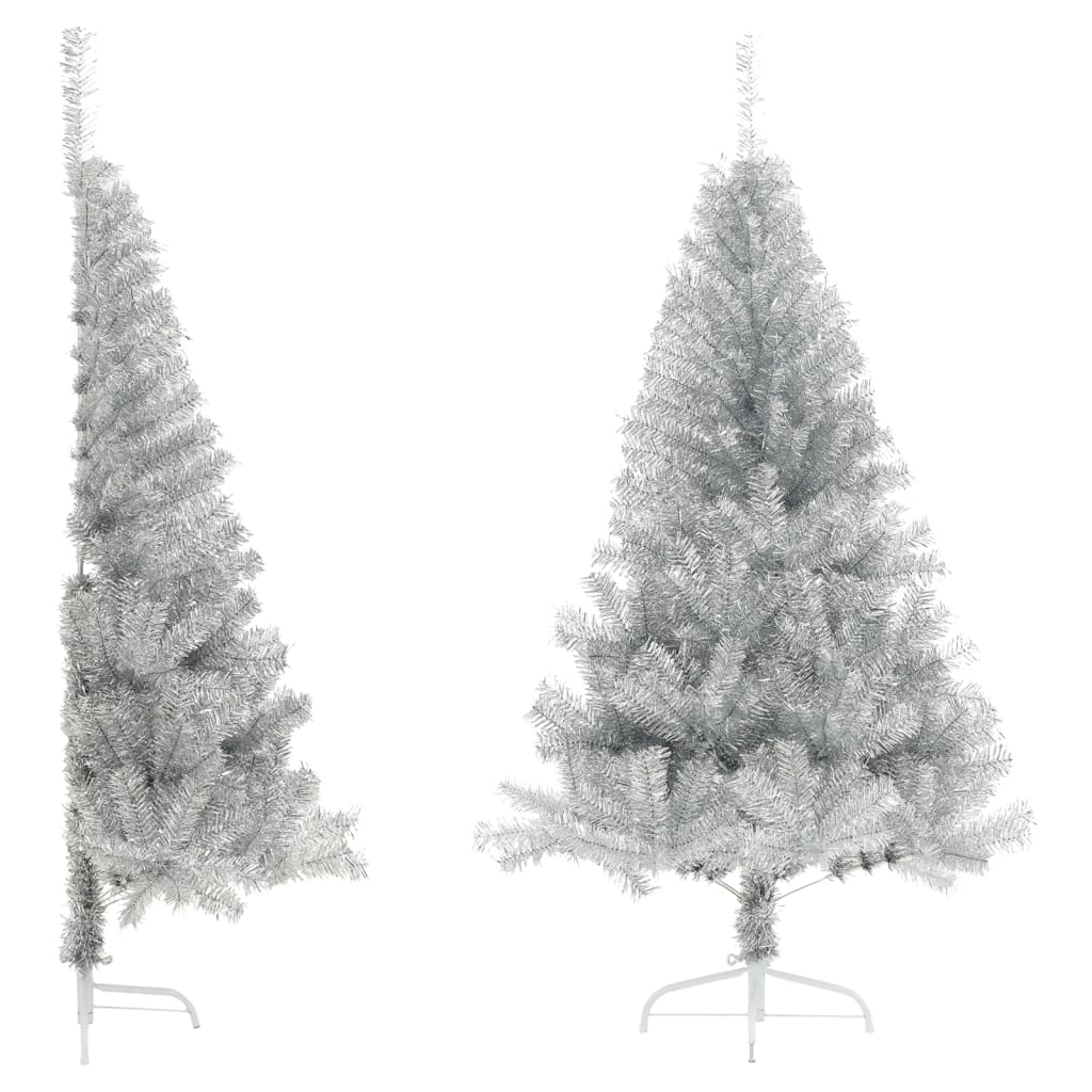 vidaXL Artificial Half Christmas Tree with Stand Silver 5 ft PVC