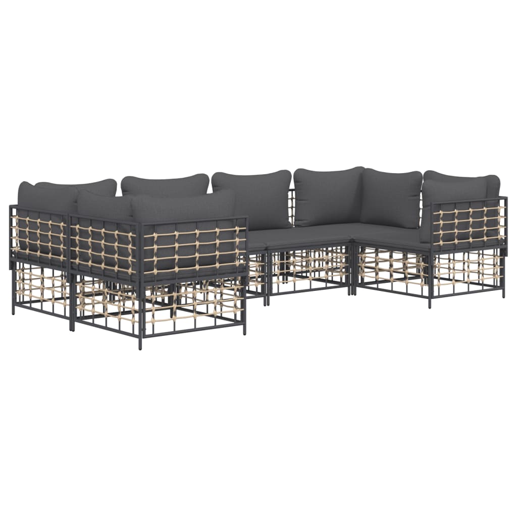 vidaXL 6 Piece Patio Lounge Set with Cushions Anthracite Poly Rattan