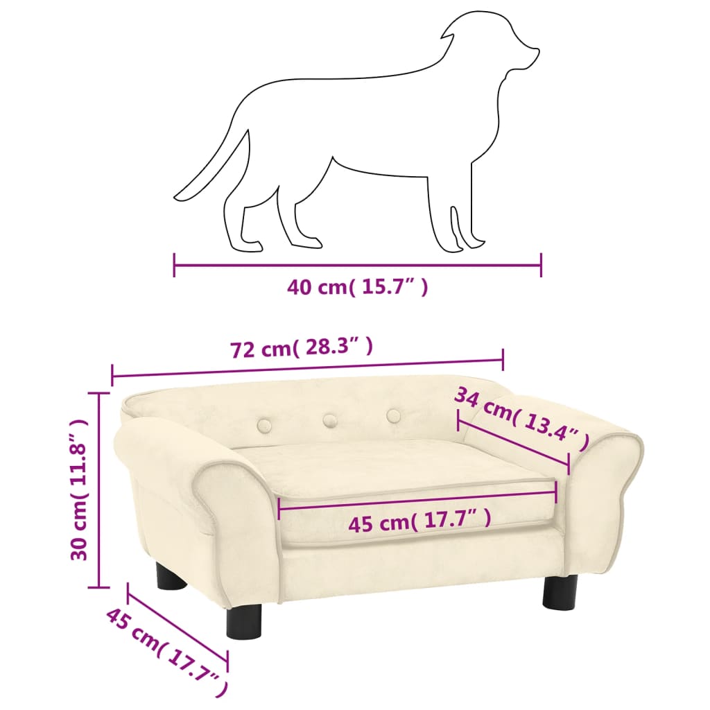 vidaXL Dog Sofa Cream 28.3"x17.7"x11.8" Plush