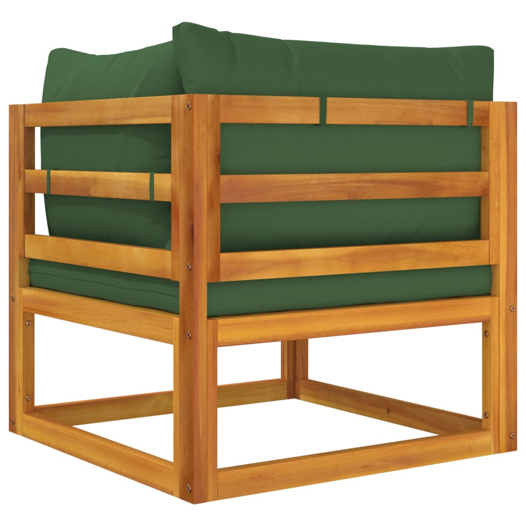vidaXL Sectional Corner Sofa with Green Cushions Solid Wood Acacia