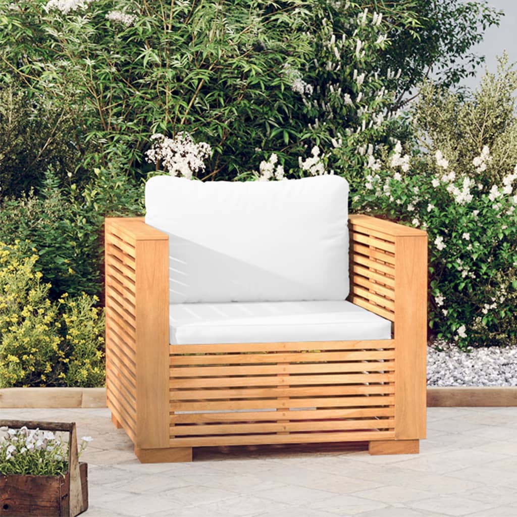 vidaXL Patio Sofa Chair with Cream Cushions Solid Wood Teak