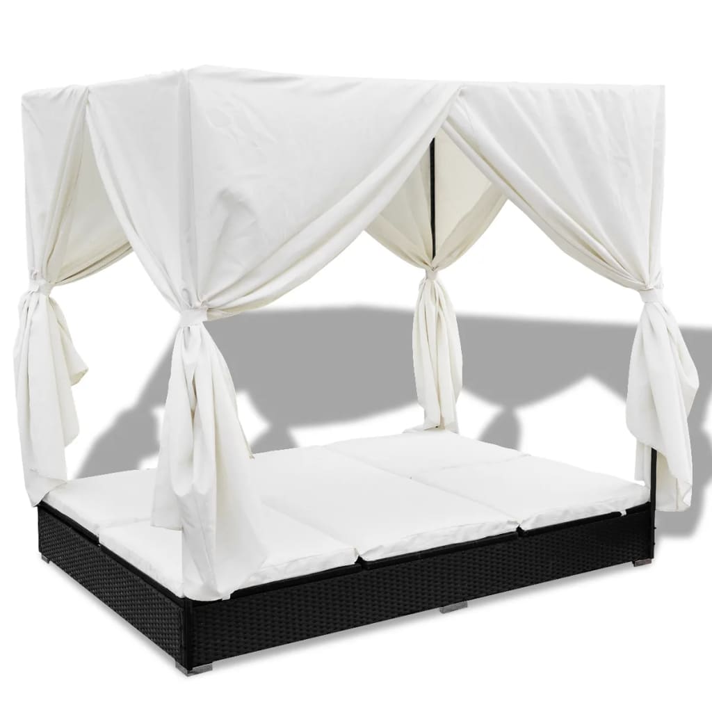 Vidaxl Patio Lounge Bed With Curtains, Outdoor Canopy Bed Curtains