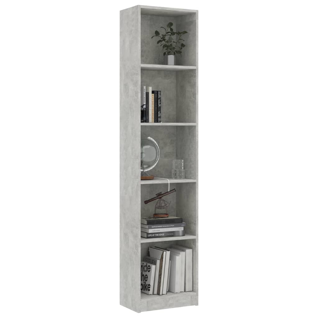 vidaXL 5-Tier Book Cabinet Concrete Gray 15.7"x9.4"x68.9" Chipboard