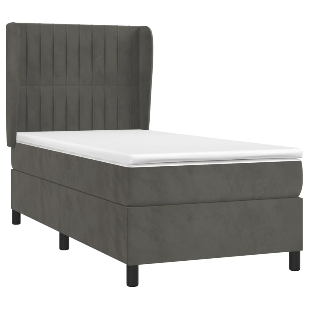 vidaXL Box Spring Bed with Mattress Dark Gray Twin Velvet