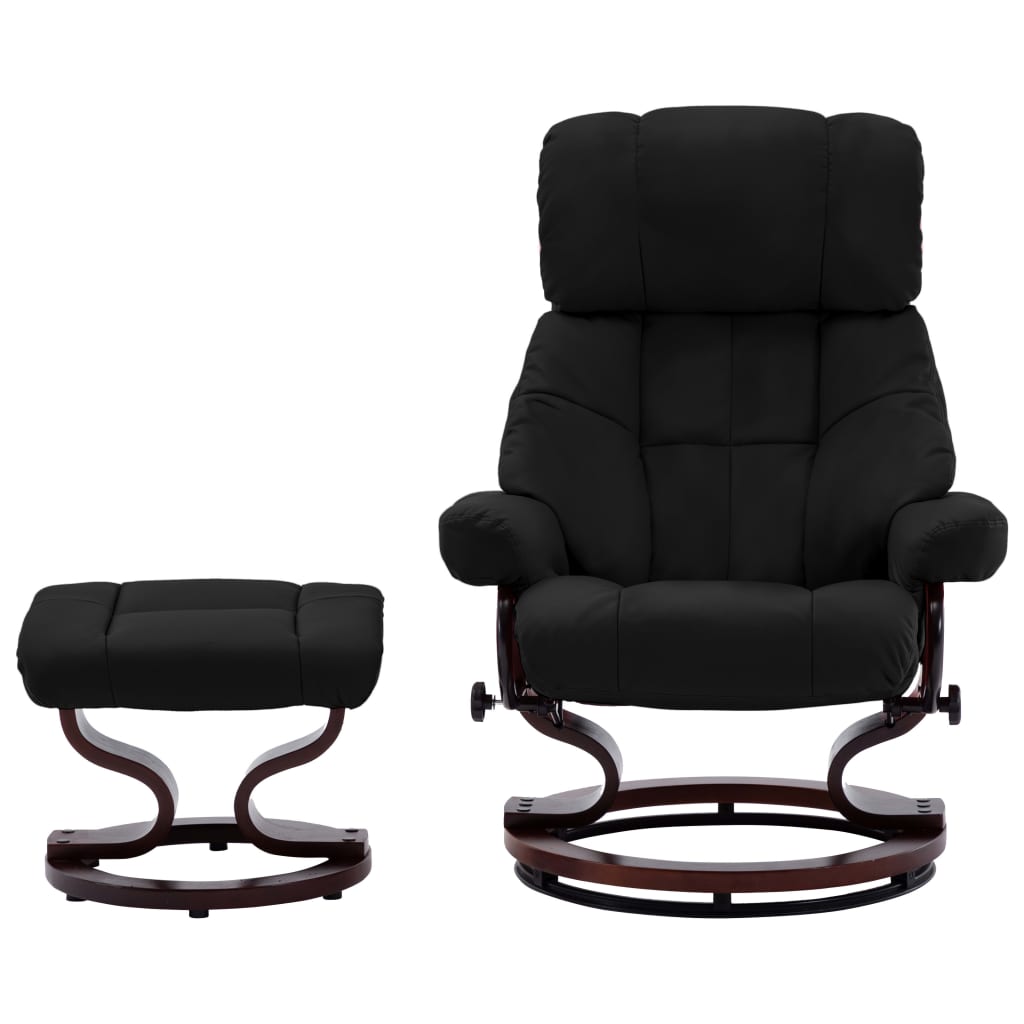 vidaXL Recliner Chair with Footstool Black Faux Leather and Bentwood