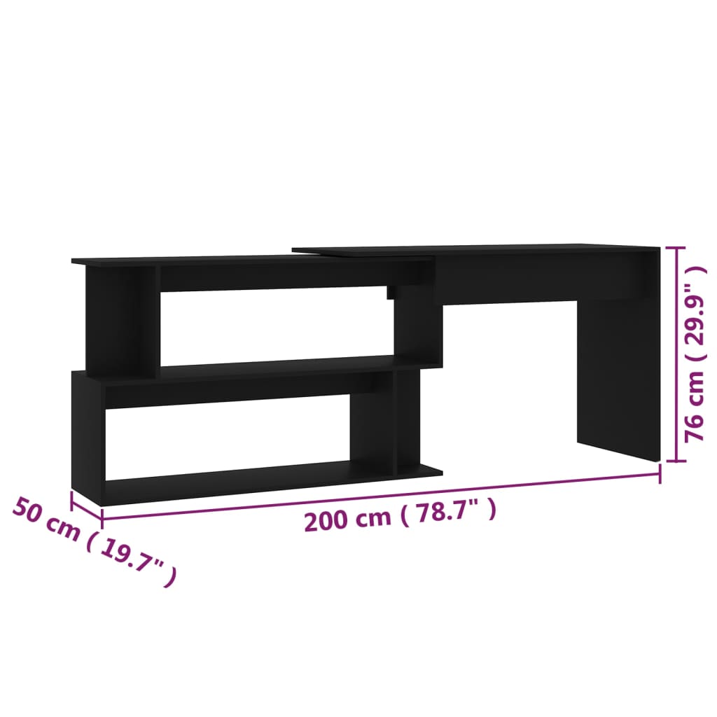 vidaXL Corner Desk Black 78.7"x19.7"x29.9" Engineered Wood