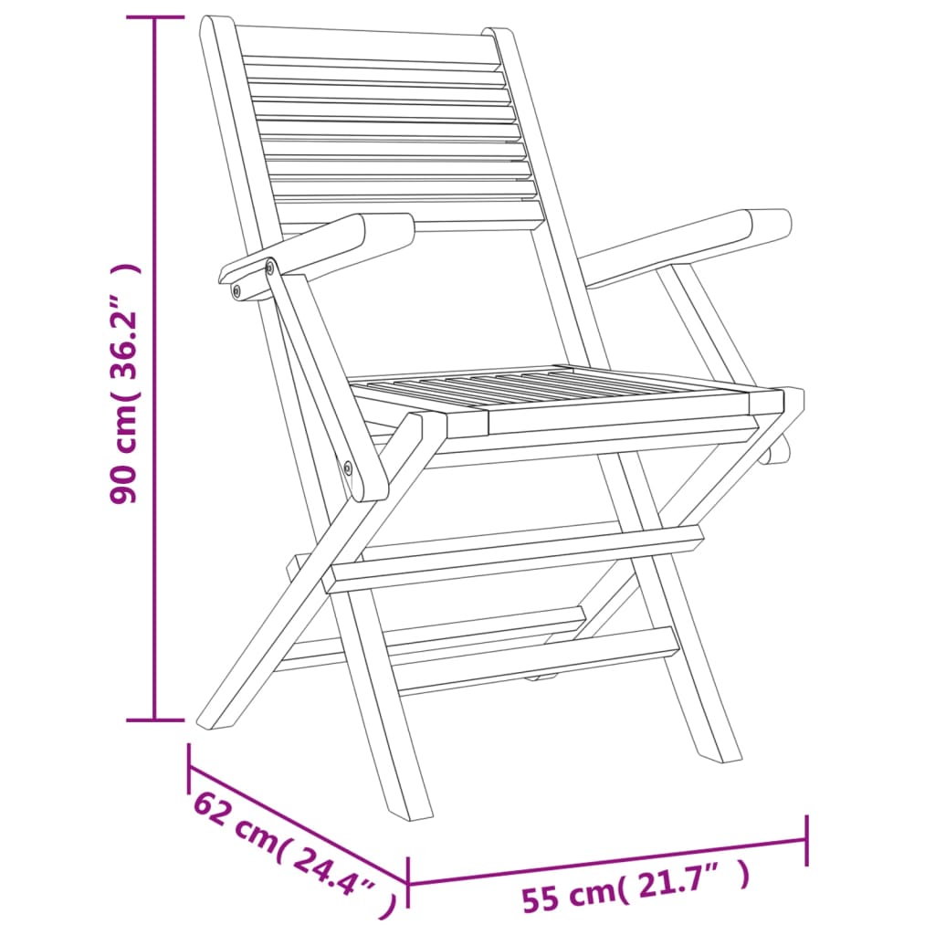 vidaXL Folding Patio Chairs 4 pcs 21.7"x24.4"x35.4" Solid Wood Teak