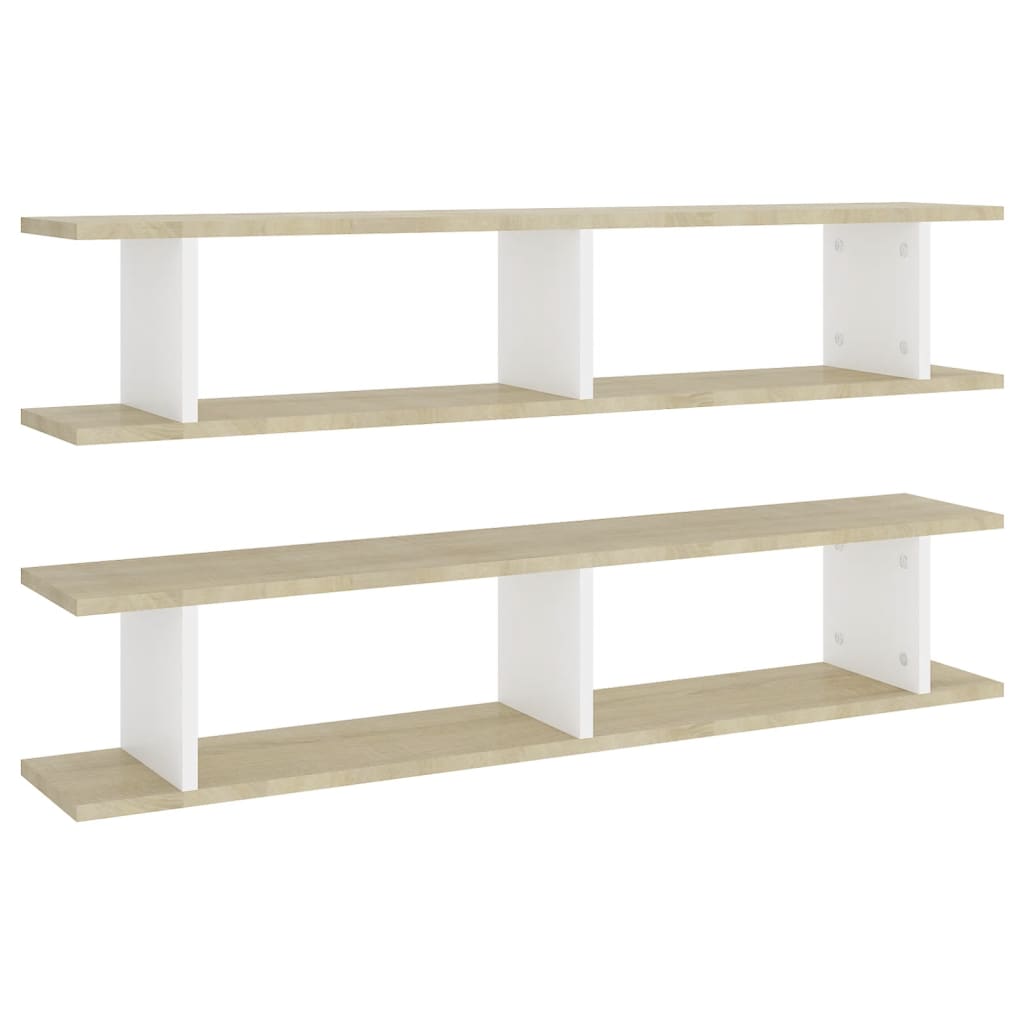 vidaXL Wall Shelves 2 pcs White and Sonoma Oak 41.3"x7.1"x7.9" Engineered Wood
