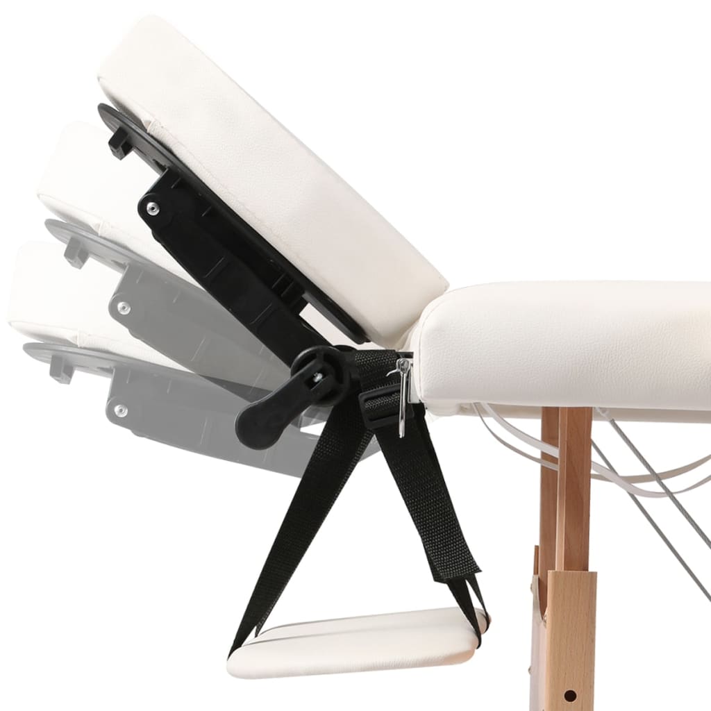 vidaXL Cream White Foldable Massage Table 3 Zones with Wooden Frame