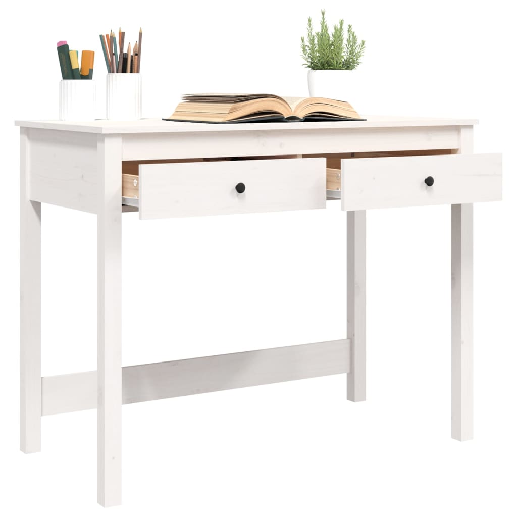 vidaXL Desk with Drawers White 39.4"x19.7"x30.7" Solid Wood Pine