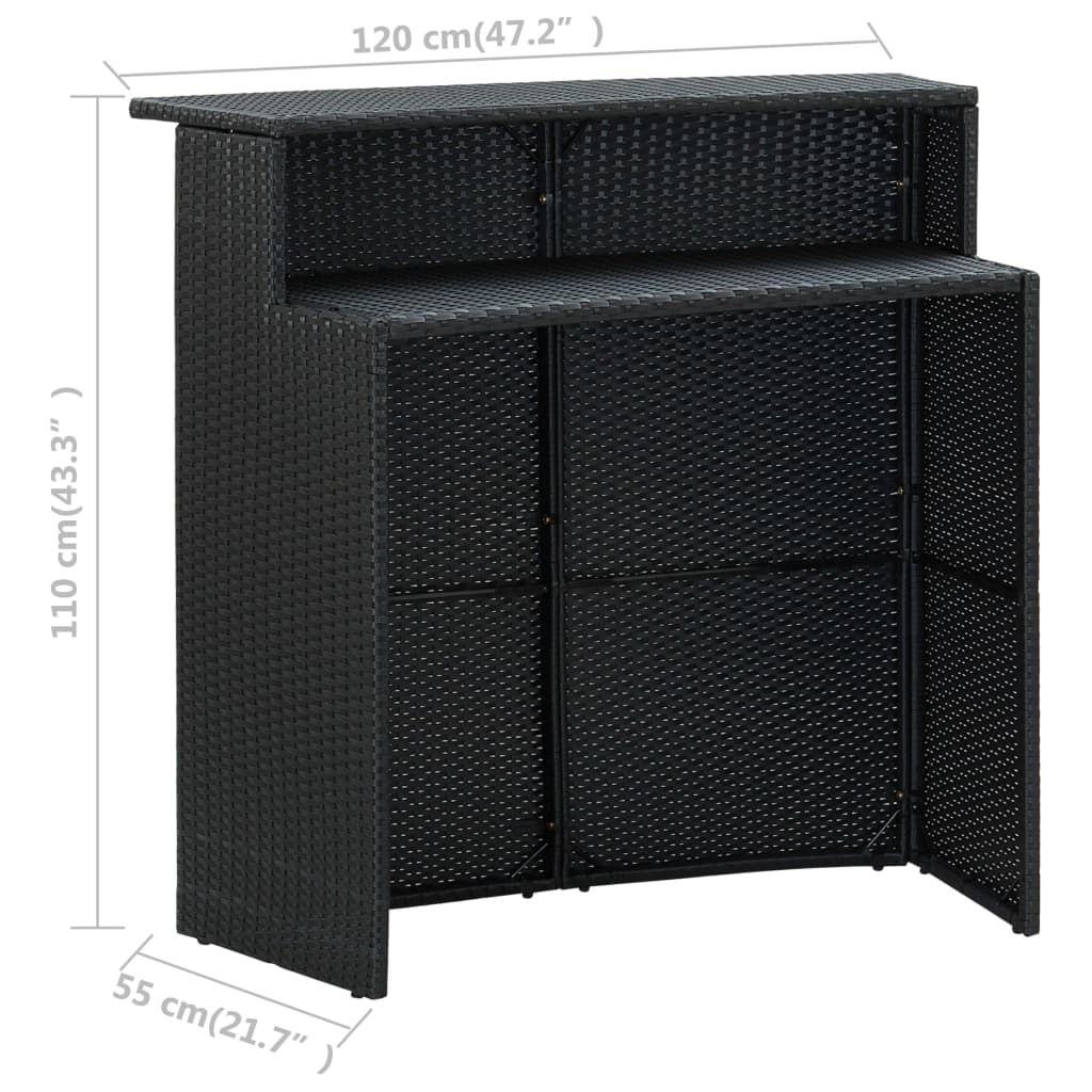 vidaXL Patio Bar Table Black 47.2"x21.7"x43.3" Poly Rattan