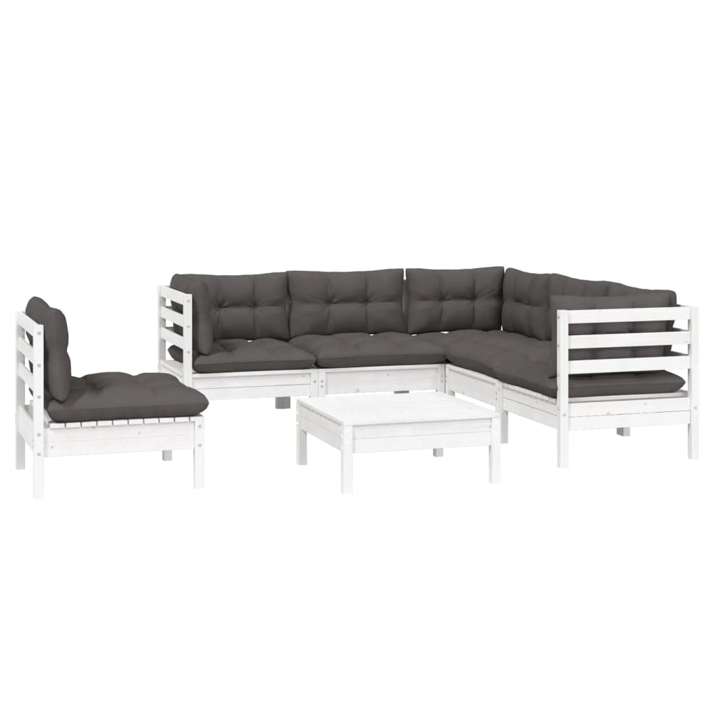 vidaXL 6 Piece Patio Lounge Set with Cushions White Pinewood