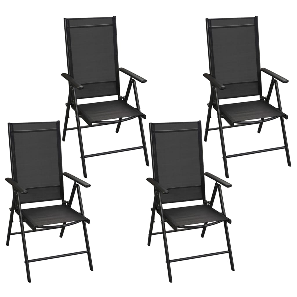 vidaXL 5 Piece Patio Dining Set with Folding Chairs Aluminum Black
