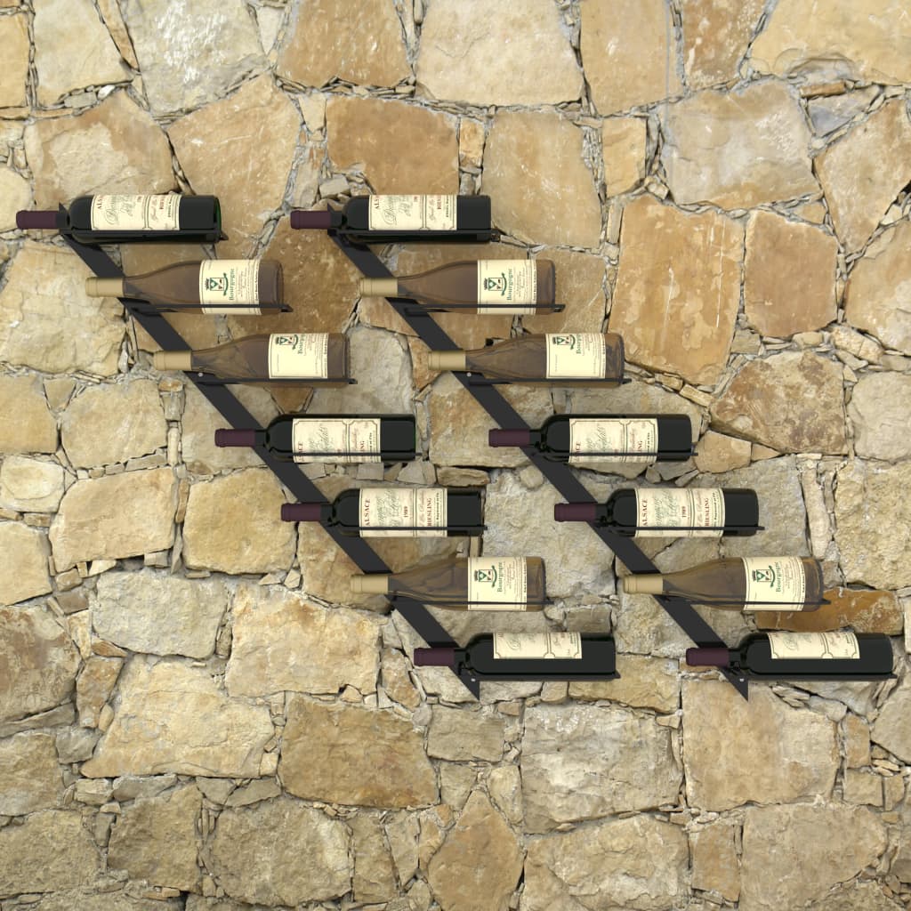 vidaXL Wall-mounted Wine Racks for 14 Bottles 2 pcs Black Metal