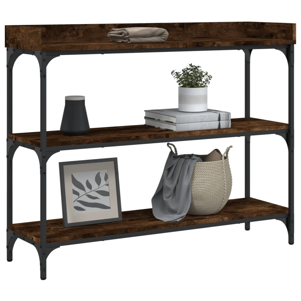 vidaXL Console Table with Shelves Smoked Oak 39.4"x11.8"x31.5"