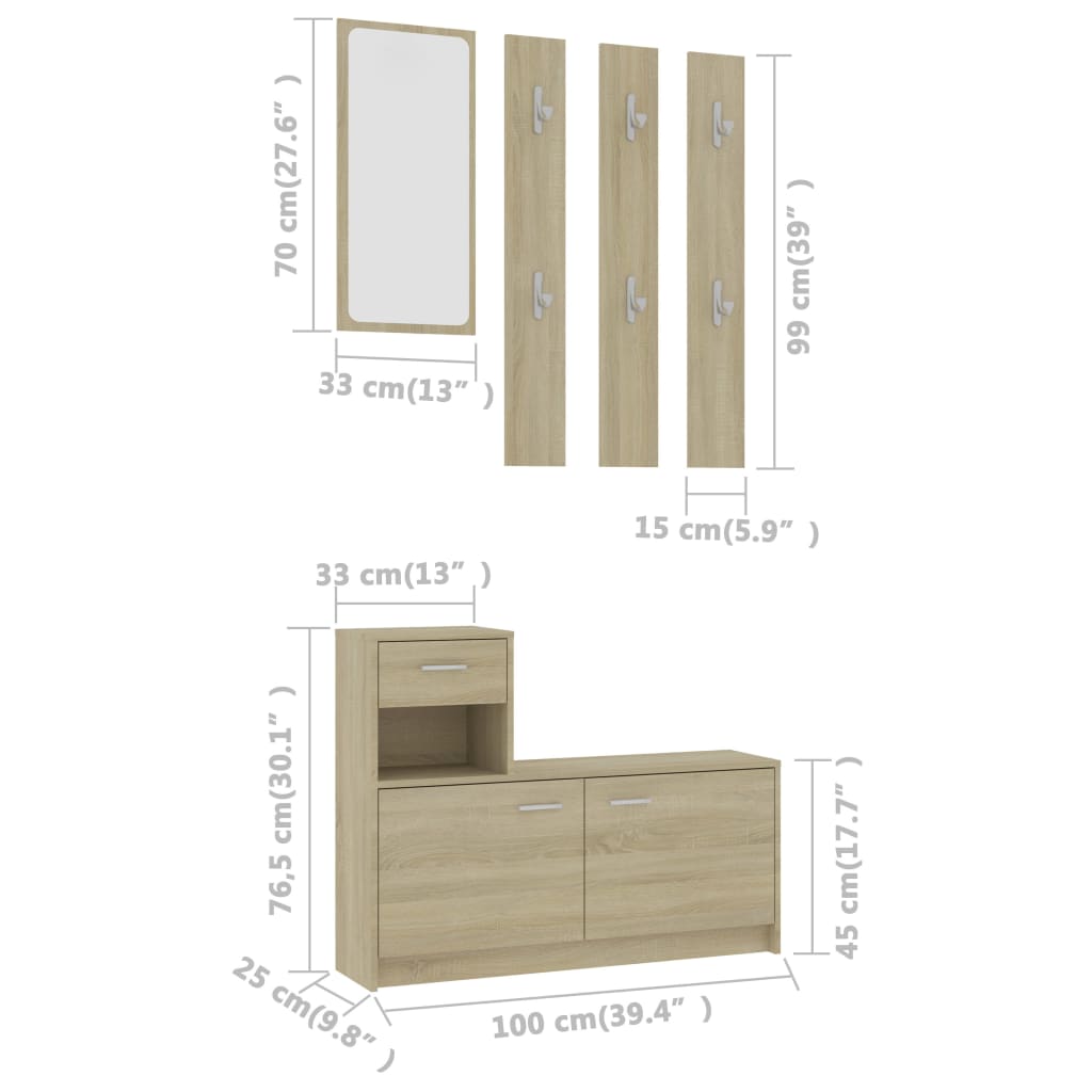 vidaXL Hallway Unit Sonoma Oak 39.4"x9.8"x30.1" Engineered Wood