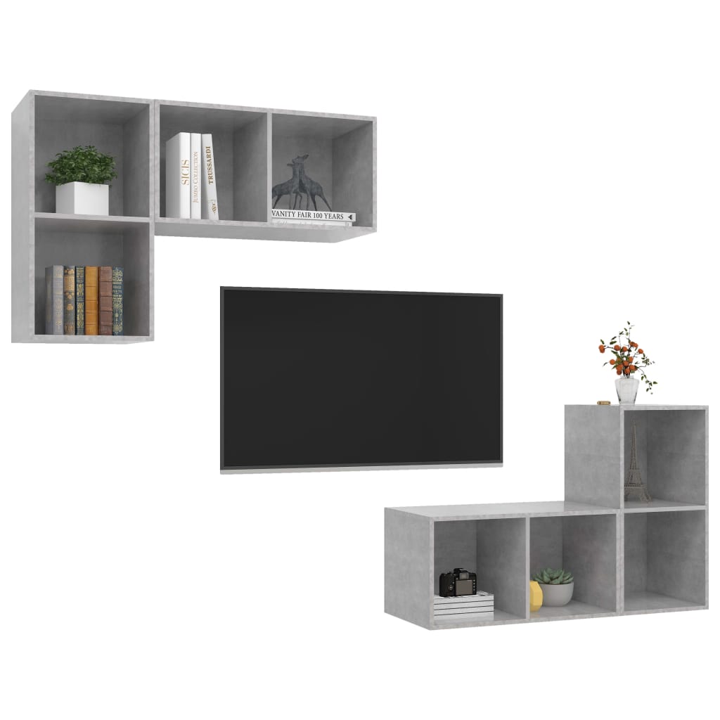 vidaXL Wall-mounted TV Stands 4 pcs Concrete Gray Engineered Wood
