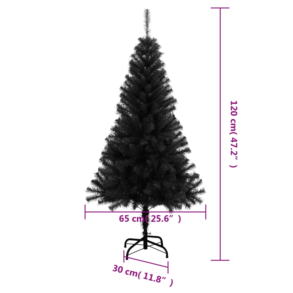 vidaXL Artificial Christmas Tree with Stand Black 4 ft PVC