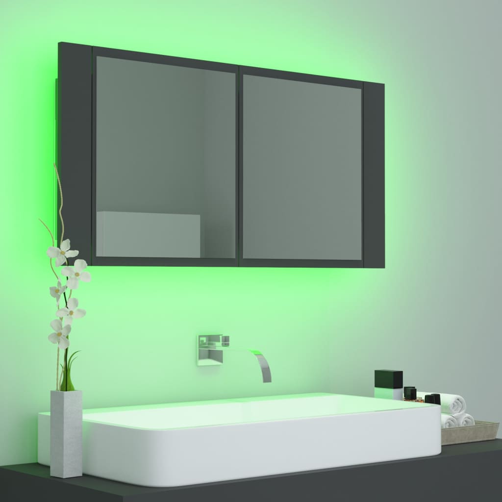 vidaXL LED Bathroom Mirror Cabinet Gray 35.4"x4.7"x17.7" Acrylic