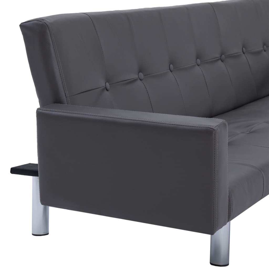 vidaXL Sofa Bed with Armrest Gray Faux Leather
