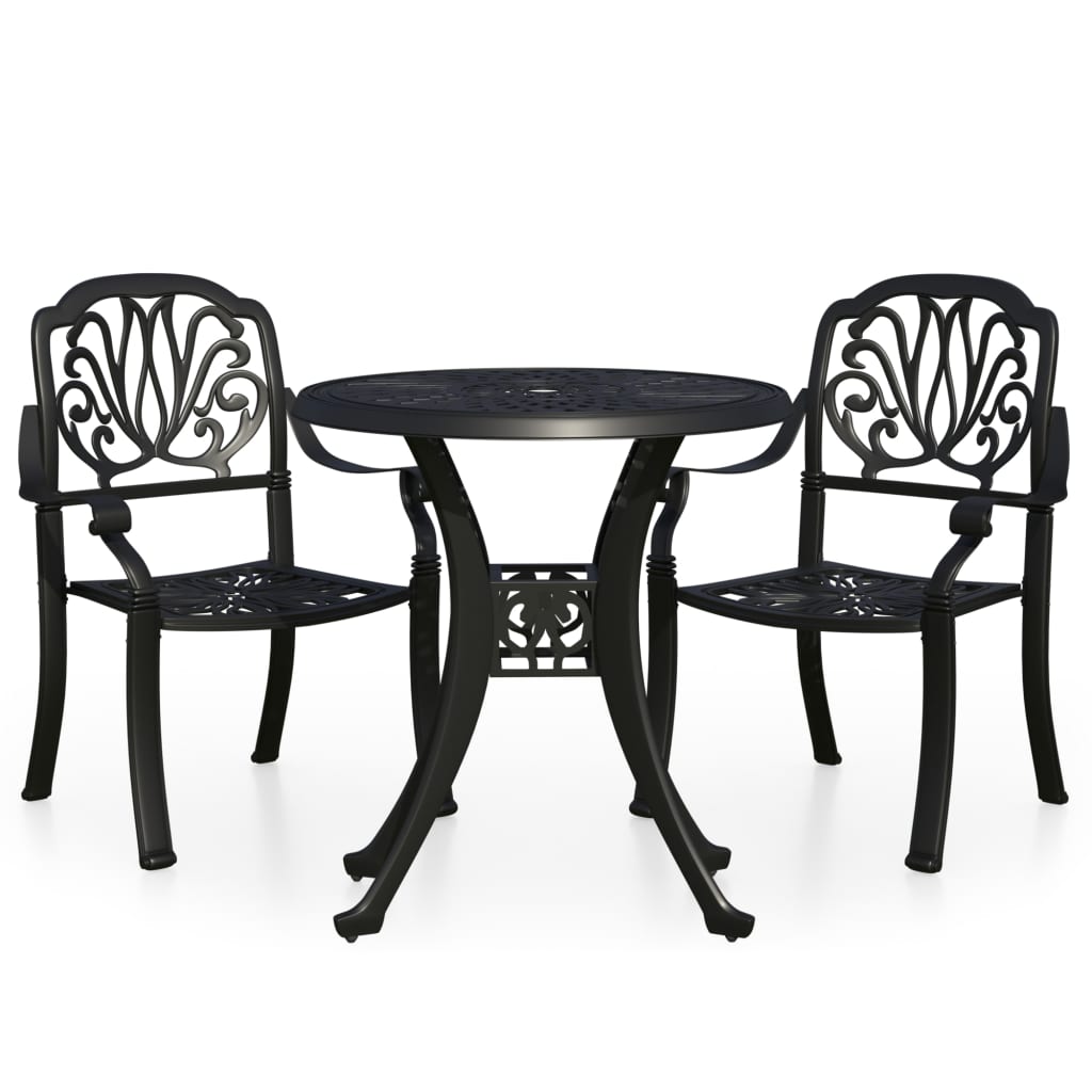 vidaXL 3 Piece Bistro Set Cast Aluminum Black