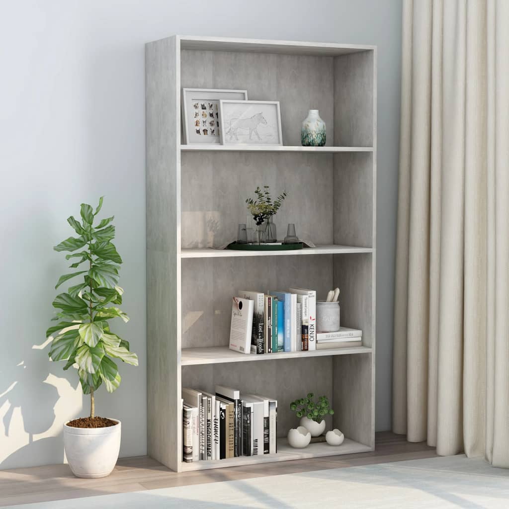 vidaXL 4-Tier Book Cabinet Concrete Gray 31.5"x11.8"x59.6" Engineered Wood