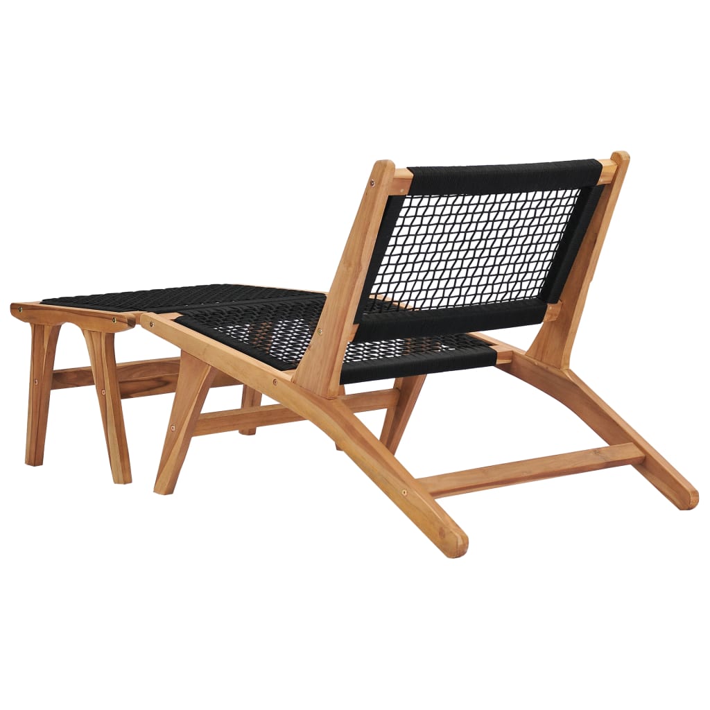 vidaXL Sun Lounger with Footrest Solid Teak Wood and Rope