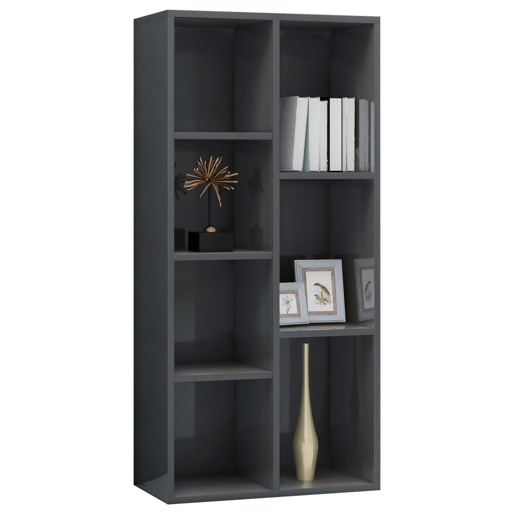 vidaXL Book Cabinet High Gloss Gray 19.6"x9.8"x41.7" Chipboard