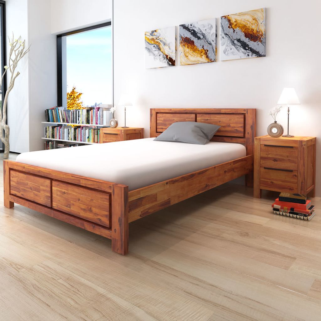 vidaXL Bed Frame Brown Solid Acacia Wood Queen Size