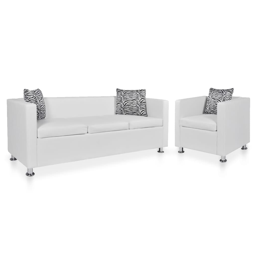 vidaXL Sofa Set Armchair and 3-Seater White Faux Leather