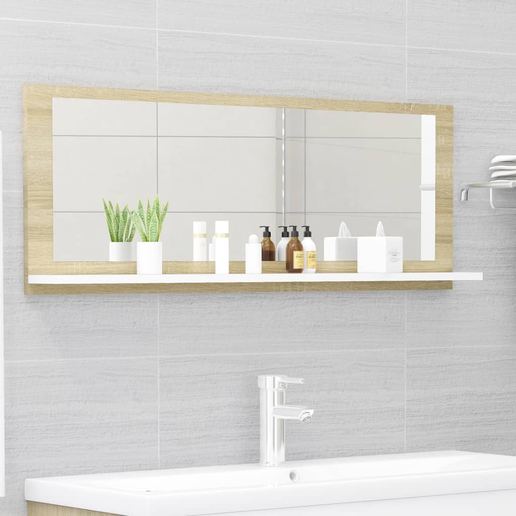 vidaXL Bathroom Mirror White and Sonoma Oak 39.4"x4.1"x14.6" Engineered Wood
