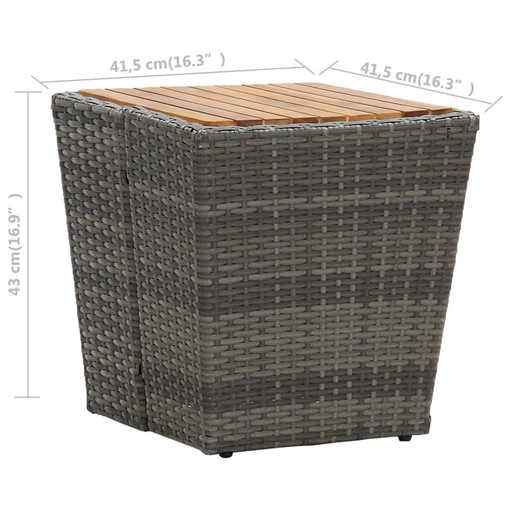 vidaXL Tea Table Gray 16.3"x16.3"x16.9" Poly Rattan and Solid Acacia Wood