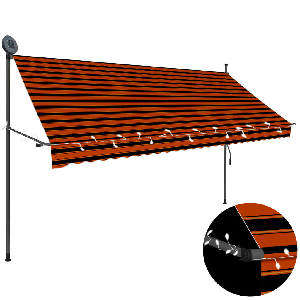 vidaXL Manual Retractable Awning with LED 118.1" Orange and Brown