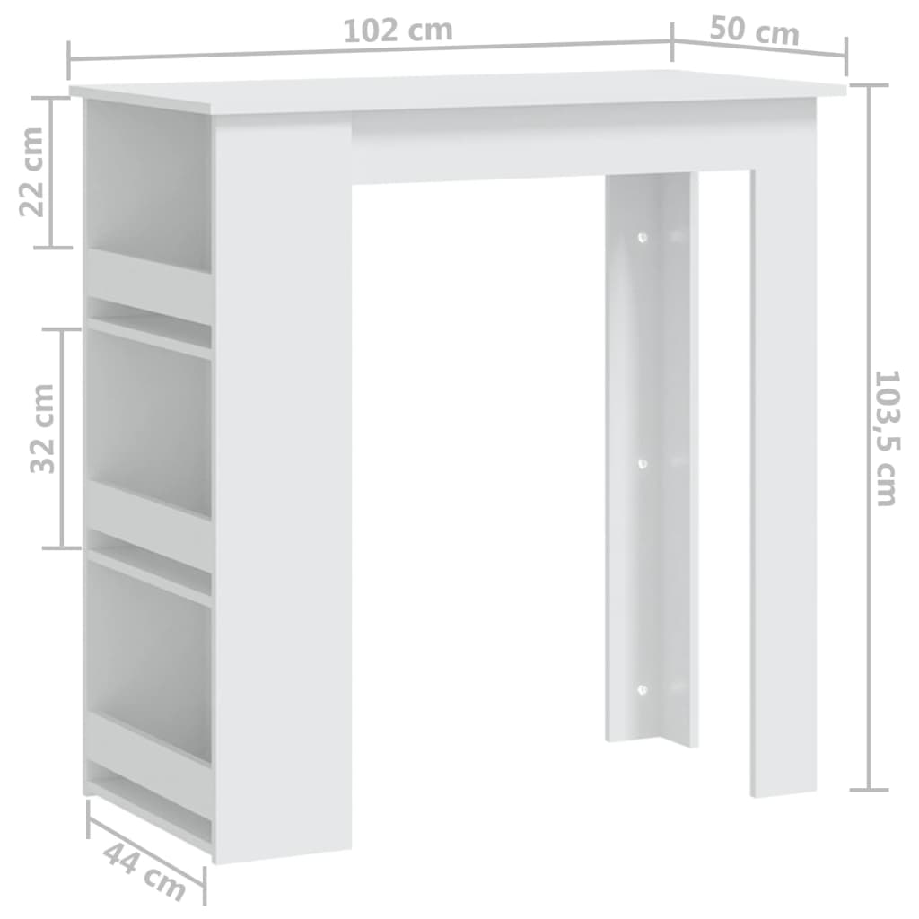 vidaXL Bar Table with Storage Rack White 40.2"x19.7"x40.7" Engineered Wood