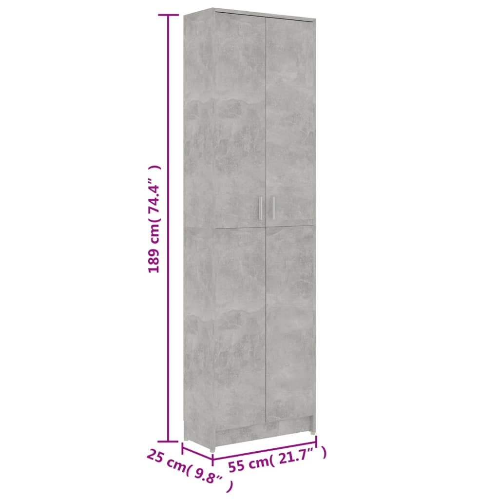 vidaXL Hallway Wardrobe Concrete Gray 21.7"x9.8"x74.4" Engineered Wood