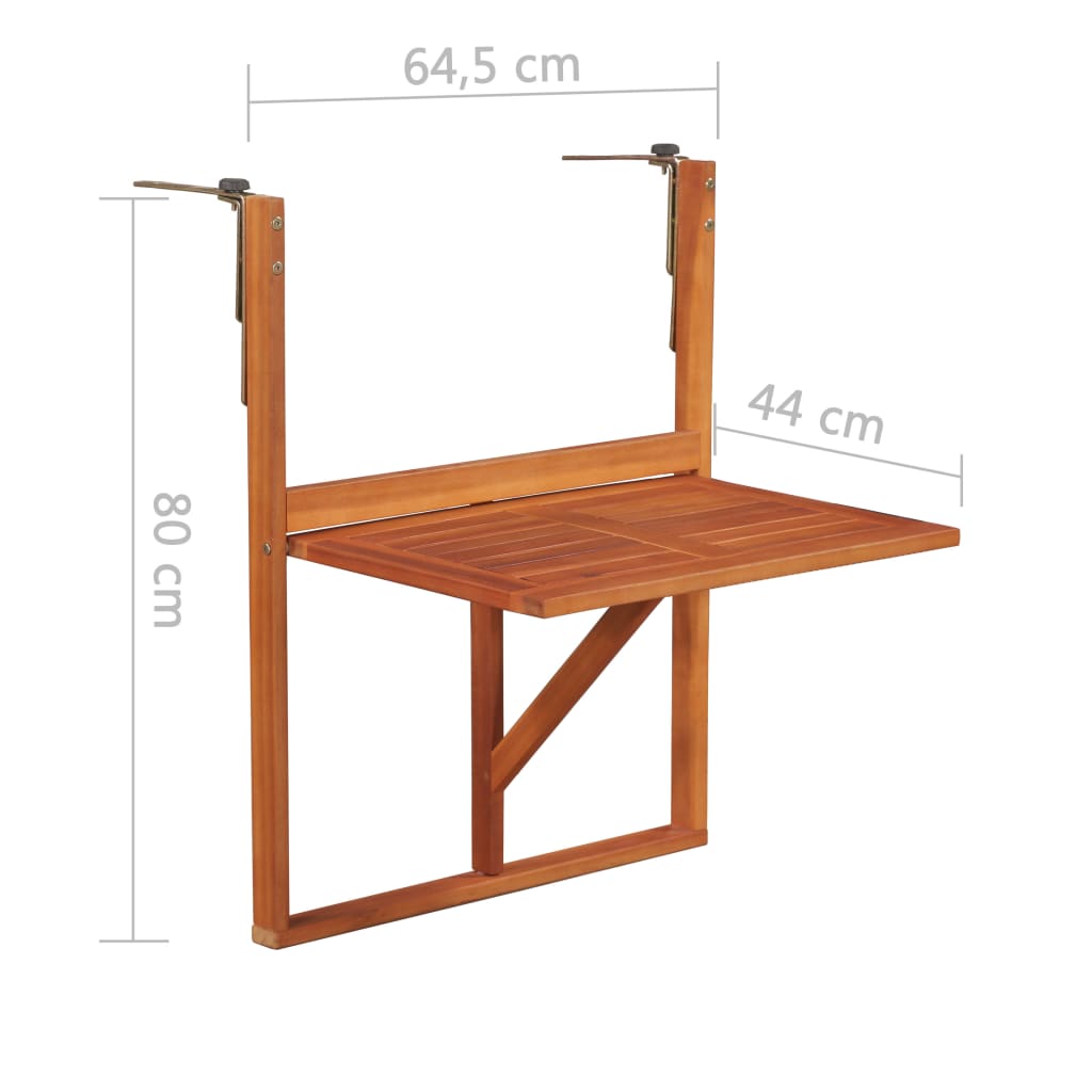 vidaXL Hanging Balcony Table 51.1"x35.4"x28.3" Solid Acacia Wood