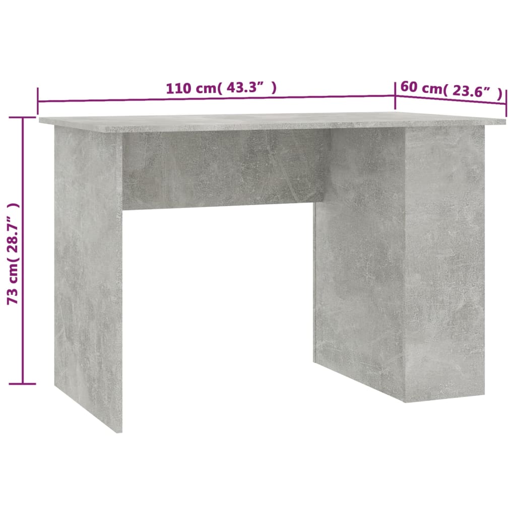 vidaXL Desk Concrete Gray 43.3"x23.6"x28.7" Chipboard