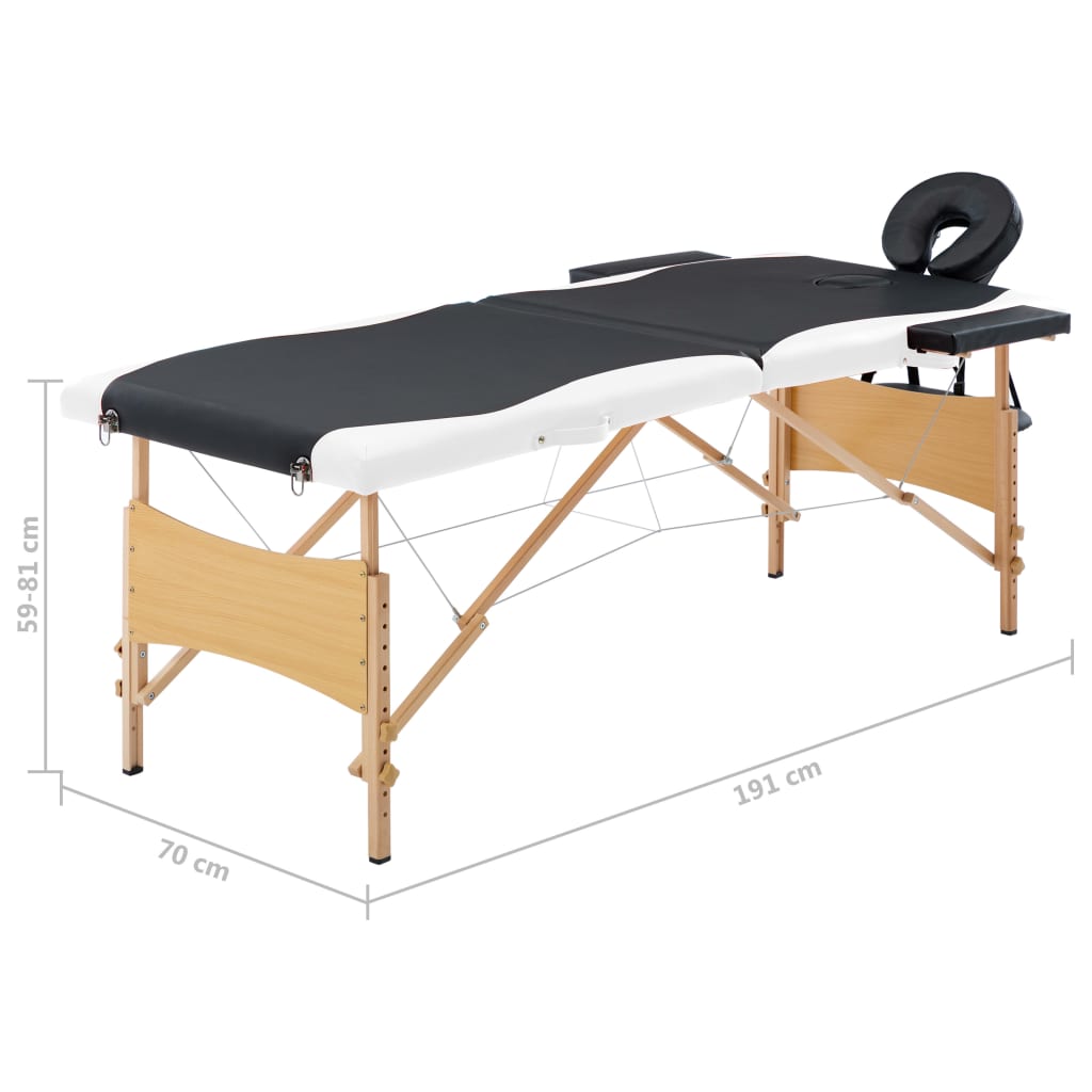 vidaXL Foldable Massage Table 2 Zones Wood Black and White